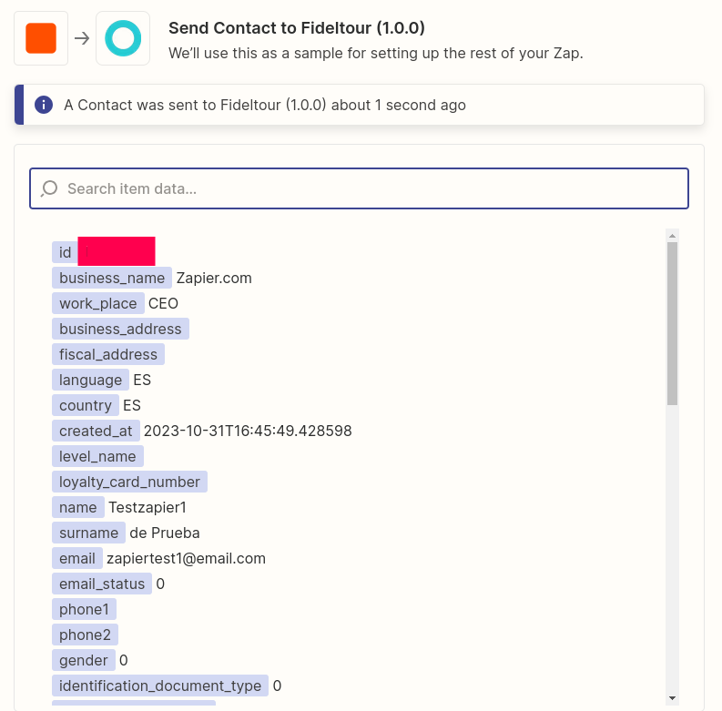 Respuesta de Update contact con los datos actualizados