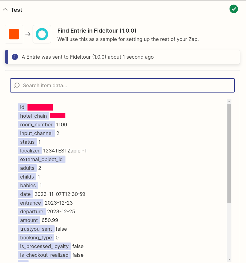 Respuesta de Find Entrie con los datos del movimiento y el ID
