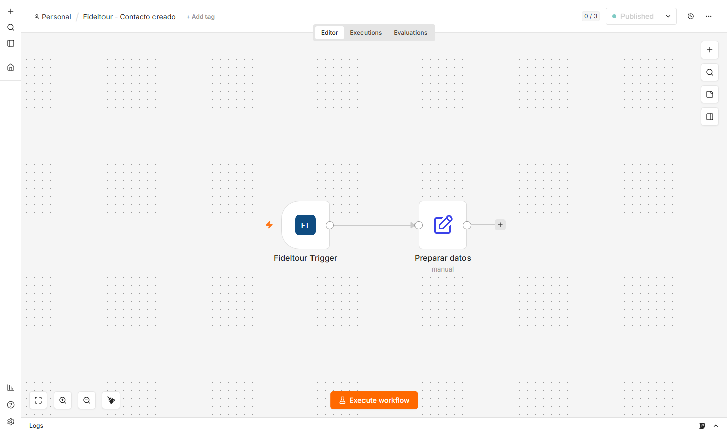 Published workflow, with the Published status in the header